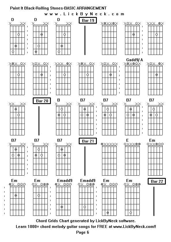 Chord Grids Chart of chord melody fingerstyle guitar song-Paint It Black-Rolling Stones-BASIC ARRANGEMENT,generated by LickByNeck software.